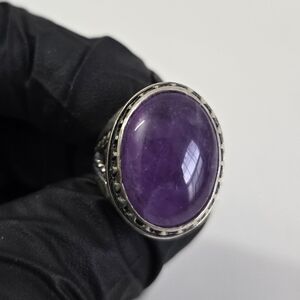 Signed Sterling Silver 925 Elegant Lavender Jade Silver Ring